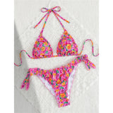 S - XL Floral Flower Printed Halter Bikini Women Swimwear Female Swimsuit Bather Bathing Suit Swim Two-pieces Bikini set K8104