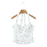 New Elegant Style Sexy Sweet Hot Girl Heart Print Slim Fit Strap Camisole Lace Trimmed Back Zipper Sleeveless Vest Charming GT1L