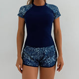 Sports Swimsuit for Women 2026 New 2 Piece Swimsuit High Waist Tankini Short Sleeve Round Neck Patchwork Bikini Set Swimwear