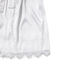 4PCS Women's Long Pajamas Set White Lace Satin Silk Night Lingerie Tops And Shorts Casual Sleepwear Loose Wedding Home Gown