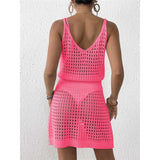 S - XL V Neck Hollow Out Crochet Knitted Tunic Beach Cover Up Cover-ups Beach Dress Mini Beach Wear Beachwear Female Women V7048