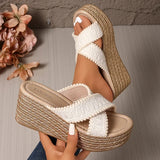 Woven Chunky Platform Sandals Women Fashion Cross Band High Heels Slippers Woman Plus Size Thick Sole Summer Sandles Mujer 42