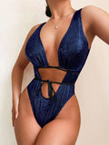 DEKA Women's Mesh Patchwork One Pieces Swimwear Sexy New Hollow Out High Cut Bandage Swimsuit Monokini Push Up Bikini