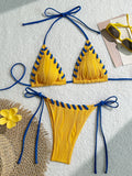 2025 Halter Wrinkled Weaved Bikini Women Swimwear Female Swimsuit Two Pieces Bikini Set Brazilian Bathing Suit Swim Beach Wear