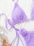 DEKA Women Sexy Thong 3D Flowers Bikini Set Halter Strappy Bikini Thong Swimwear Female Swimsuit Two-pieces Bather Bathing Suit