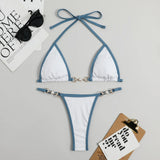 New Micro Bikini Set for Woman Chain Link Swimsuit Sexy Backless Neck Lace-up Bathing Suit Beachwear Female Push Up Swimwear
