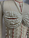 Sexy Women Chain Bras Tops Elegant Pearls Body Jewelry Tasseled Party Clubwear for Summer Vacation Beachwear