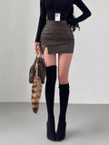 Mature Pure Desire Sexy High Waist Hip Slit Anti-Exposure Bodycon PU Leather Mini Skirt Fashion Sexy Women Mini Skirts 99JO