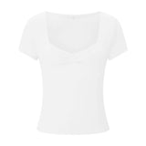 New Women T-shirt Summer Solid Color Short Sleeve Square Neck Slim Fit Crop Tops Casual Elegant Basic Tee Shirts