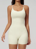 Summer New Hollow Open Back Criss Cross Yoga Jumpsuit Women Outdoor Solid Sleeveless Hip Lifting Pleate Sports Fitness Suits