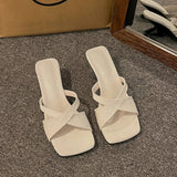 2026 summer new French style high-heeled flip-flops square open-toed flip-flops women shoes sex pumps