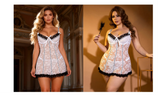 Black Sexy Lace Ruffled Suspender Babydoll Nightdress for Women Push Up Chemise Sleepwear Lingerie