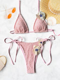New Summer Women's Micro Bikini Set Crochet 3d Flower Decor Swimsuit Sexy Backless Low Waist Swimwear Push Up Thong Bathing Suit