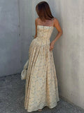FDYOUI 2026 Summer Spaghetti Strap A-line Floral Vacation Dress for Women Elegant High Waist Tunics Long Party Evening Dresses