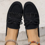Retro Tassel Bowknot Flats Shoes Women Solid Color Faux Suede Flat Shoes Woman Wear Resistant Plus Size 36-43 Casual Shoes Lady