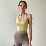 Women's Yoga Sports Bra Sexy Neckband Chest Cushion Beautiful Back Fashionable Pleat Gathering Sports Bra for Fitness