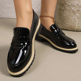 Patent Leather Thick Heels Loafers Women Spring New Mixed Color Med Heel Office Pumps Woman Plus Size 43 Slip On Single Shoes