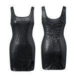 Women Sparkle Sequined Tank Dress Sleeveless U Neck Slim Fit Sexy Slit Mini Dress for Club Party Evening Summer