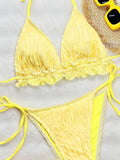DEKA Yellow String Bikinis Halter Triangle Micro Bikini Set Thong Ruffled Ruched Sexy Swimsuit Women 2025 Swimwear Bather De Muj