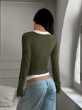 Women's Y2K Fake Two Piece Long Sleeve Cami Top, Fashion Slim Fit Sexy Streetwear T-Shirt