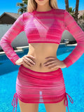 4 Pieces Triangle Bikini 2026 With Mesh Tops & Skirt Swimwear Female Solid Swimsuit Women Bathers Bathing Swimming Swim Suit