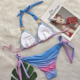 3 Colors Sexy Bikini Women Gradient Swimwear Swimsuit Luxe Crystal Diamond Halter Knot Strap Bikinis Set Bathing Suit Biquinis