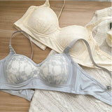 Summer Lace Half Cup Bra Small Bust Beachwear Gathering Light Support Pure Bralette Ultra Thin Wirefree Set AU MOYISU S-XL-32-38
