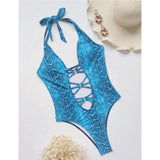 New Sexy Snake Skin Halter Monokini Women Swimwear One Piece Swimsuit Female Tummy Cut Out Bather Bathing Suit Swim Lady V3056