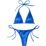 Sexy Satin Halter Brazilian Padded Bikini Female Swimsuit Women Swimwear Two-Pieces Bikini Set Bather Bathing Suit Swim V4966S