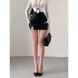 Mature Pure Desire Sexy High Waist Hip Slit Anti-Exposure Bodycon PU Leather Mini Skirt Fashion Sexy Women Mini Skirts 99JO