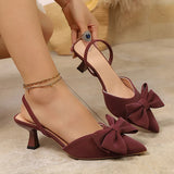French Style Bowknot Mules Sandals Women Fashion Slip On High Heel Sandals Woman Plus Size 43 Pointed Toe Party Shoes Ladies