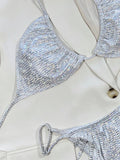 2026 New Sexy Bikini Women White Shiny Tassels Swimwear Swimsuit Halter Bikinis Set Bathing Suit Beach Vacation Bikini Female