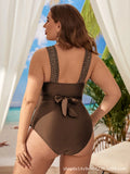 VigoJany 2026 Solid Strapped Plus Size Swimwear Women Cross Push Up Verge Large One Piece Swimsuit Beach Chubby Big Bathing Suit