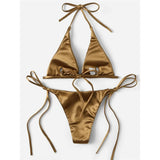 Sexy Satin Halter Brazilian Padded Bikini Female Swimsuit Women Swimwear Two-Pieces Bikini Set Bather Bathing Suit Swim V4966S
