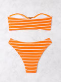 Striped Textured Bandeau Bikinis 2025 Women Sexy Swimsuit Push Up Swimwear Female Bathing Suit Swimming Summer Beachwear