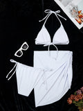 3 Pieces Triangle Halter String Bikini 2026 Solid Swimwear Female Sexy Swimsuit Women Bathers Bathing Swimming Swim Suit