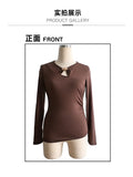 Autumn and winter inner asymmetrical hollow metal decoration slim fit daily outer top