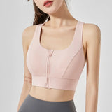 Large Size Women's Sports Fitness Bra Shock-Absorbing Gathered Front Zipper Design No Buckle Needed for Comfortable Fit