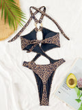 Shiny Blue Snakeskin Print One Piece Swimsuit Women 2026 Sexy Hollow Out Backless Metal Cross Bathing Suit Swimwear Monokini