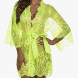 Romantic Lace Robe Set Women Sheer Floral Babydoll Lingerie Nightwear Belt Elegant Bridal Boudoir Sleepwear Mesh Nightgown
