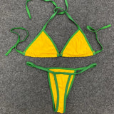 Sexy Spicy Girls Contrast Color Split Two Piece Y2K Europe America Slim Fashion Flag Printed Dopamine Bikini Beach Holiday Suit