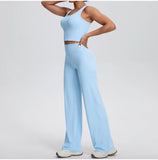 2PCS Yoga Set Women Tracksuit Nude Feeling Workout Sets Gym Clothes Push Up Fitness Running Sportswear Sport Straight tank suit