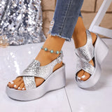 Gold Snake Pattern Wedge Heeled Sandals Women 2026 Summer Chunky Platform Sandles Woman Thick Bottom Back Strap Rome Sandalias