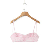 Striped Bra For Women Straps Lace Trim Sweetheart Neckline Lightly Padded Cups Cotton Fabric For Stylish Style Girl Elegant 4UU5