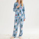 Women's 2025 Christmas Pajama Set Long Sleeve Lapel Santa Claus Christmas Tree Print Shirt Pants Two Pieces Sleepwear