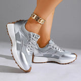 Fashion Thick Sole Silver Sneakers Women 2026 Plus Size 43 Breathable Platform Sport Shoes Woman Anti Slip Lace Up Running Shoes