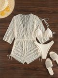 3 Pieces Bikini Tropical Print Swimsuit Halter Drawstring Side Swimwear Women 2026 Bathing Suit Female Swimming Summer Beachwear