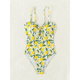 2026 New Lemon Printed Knotted One Piece Swimsuit Women Swimwear Female Monokini High Leg Cut Bather Bathing Suit Swim K6093