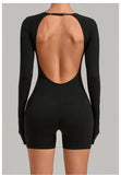 Women's Yoga Jumpsuits Sports Fitness Hip-lifting Long-sleeved Backless Running Training Workout Gym Shorts One-piece Bodysuits