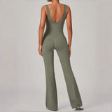 Women's Seamless Yoga Jumpsuits Sports Fitness Sleeveless Hip-lifting Flared One-piece Workout Gym Training Slim Fit Bodysuits
